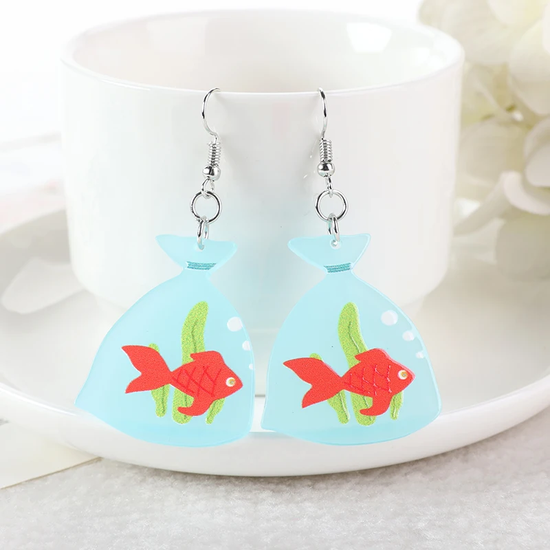 1Pair Fashion Goldfish Bag Dangle Earrings Acrylic Magic Mushroon Moon Cat for Women Girl Birthday Gift