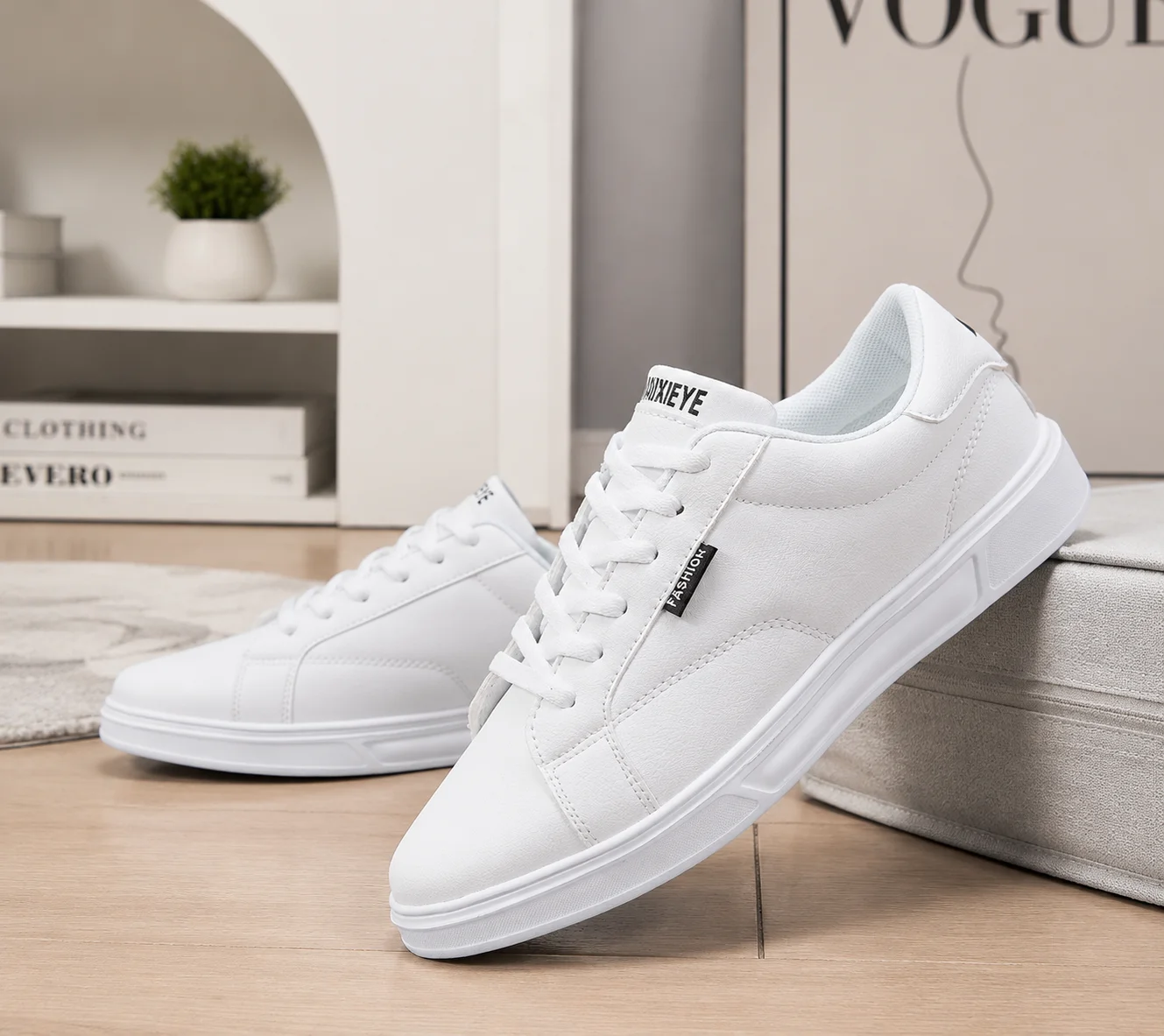 New Korean Style White Black Casual Sneakers, Breathable Lightweight Durable All-Match Fashion Board Shoes for Men