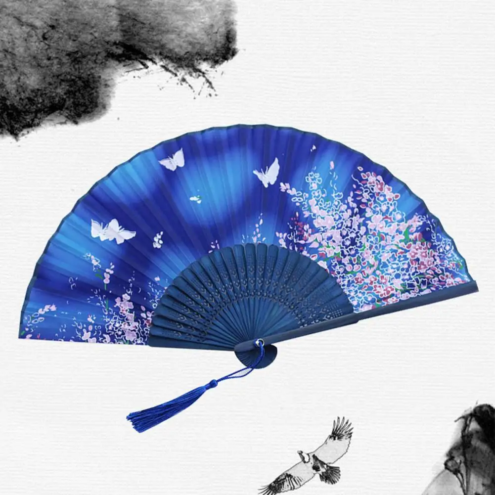 Chinese Style Hand Fan Vintage Floral Print Folding Fans Japanese Dance Fan Home Party Folding Fans Wedding Party Favor Fifts