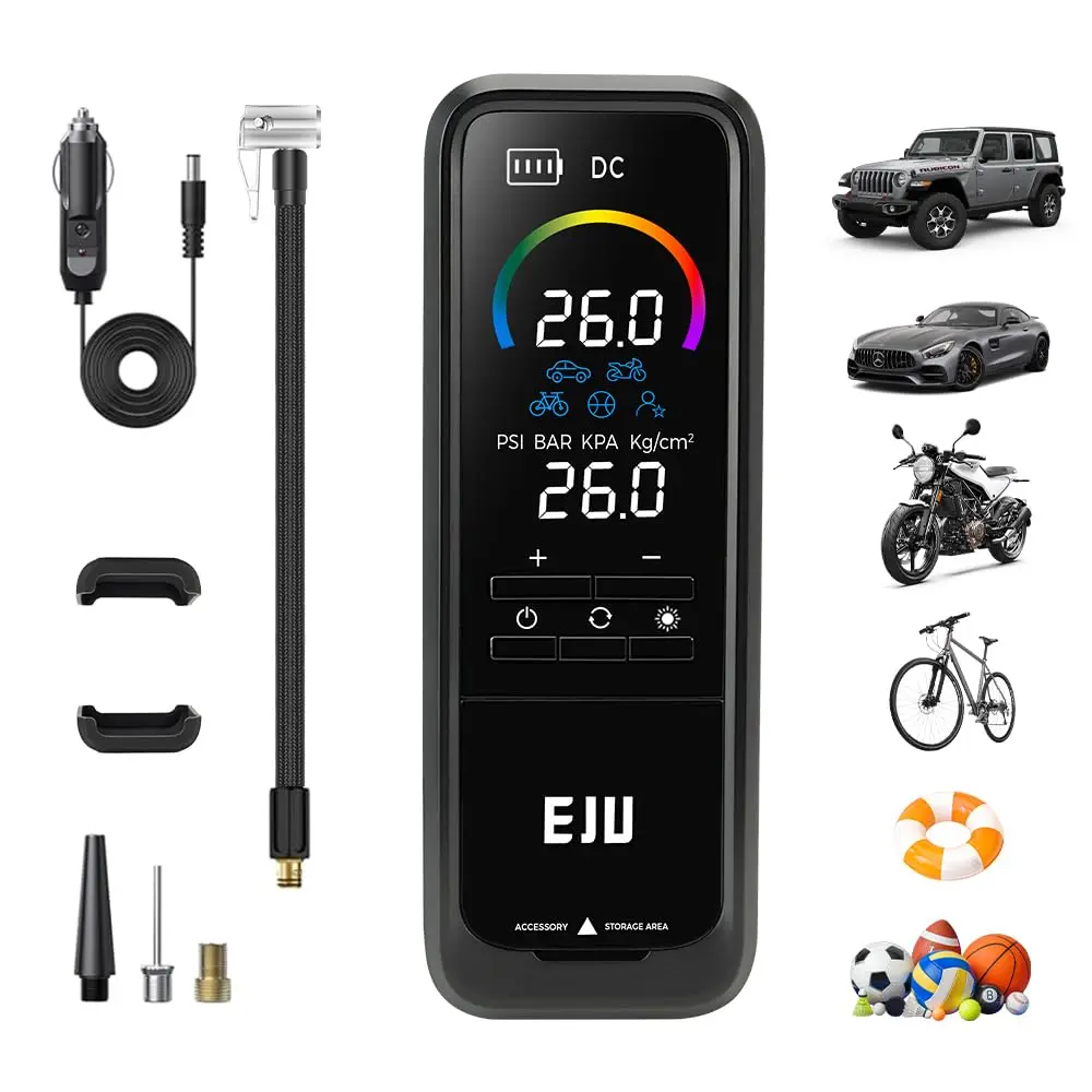 

Портативный 4-кратный быстрый накачиватель шин, 160 фунтов на квадратный дюйм, беспроводной - светодиодный манометр, хранилище, автомобиль/мотоцикл/велосипед