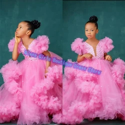Customized Gorgeous Pink Flower Girl Dress Tulle Fluffy for Wedding Little Girls Birthday Party Gowns Ball Evening Dresses