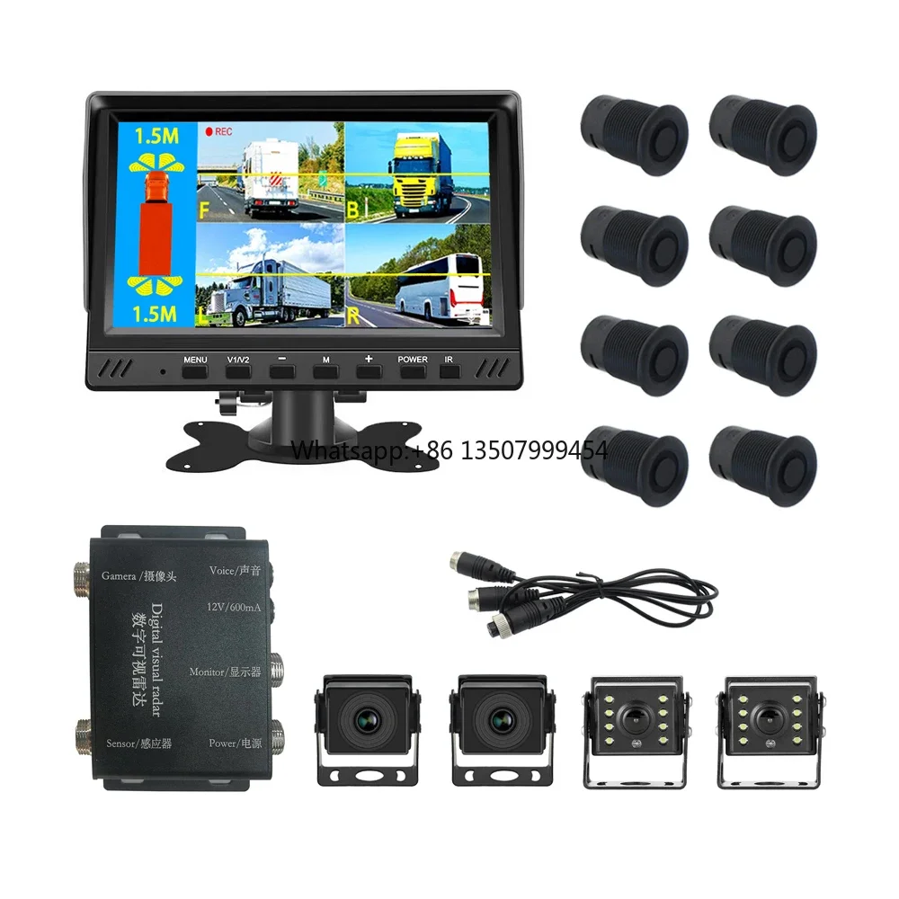 Truck Parking Sensor System 8 Sensors 4 Channel Digital Display Automatic Backup Camera