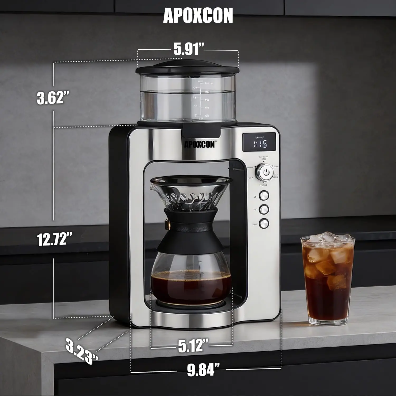 Automatic Pour Over Coffee Machine with Built-In Scale & Adjustable Strength, Programmable Single Serve or Full Carafe Drip Coff