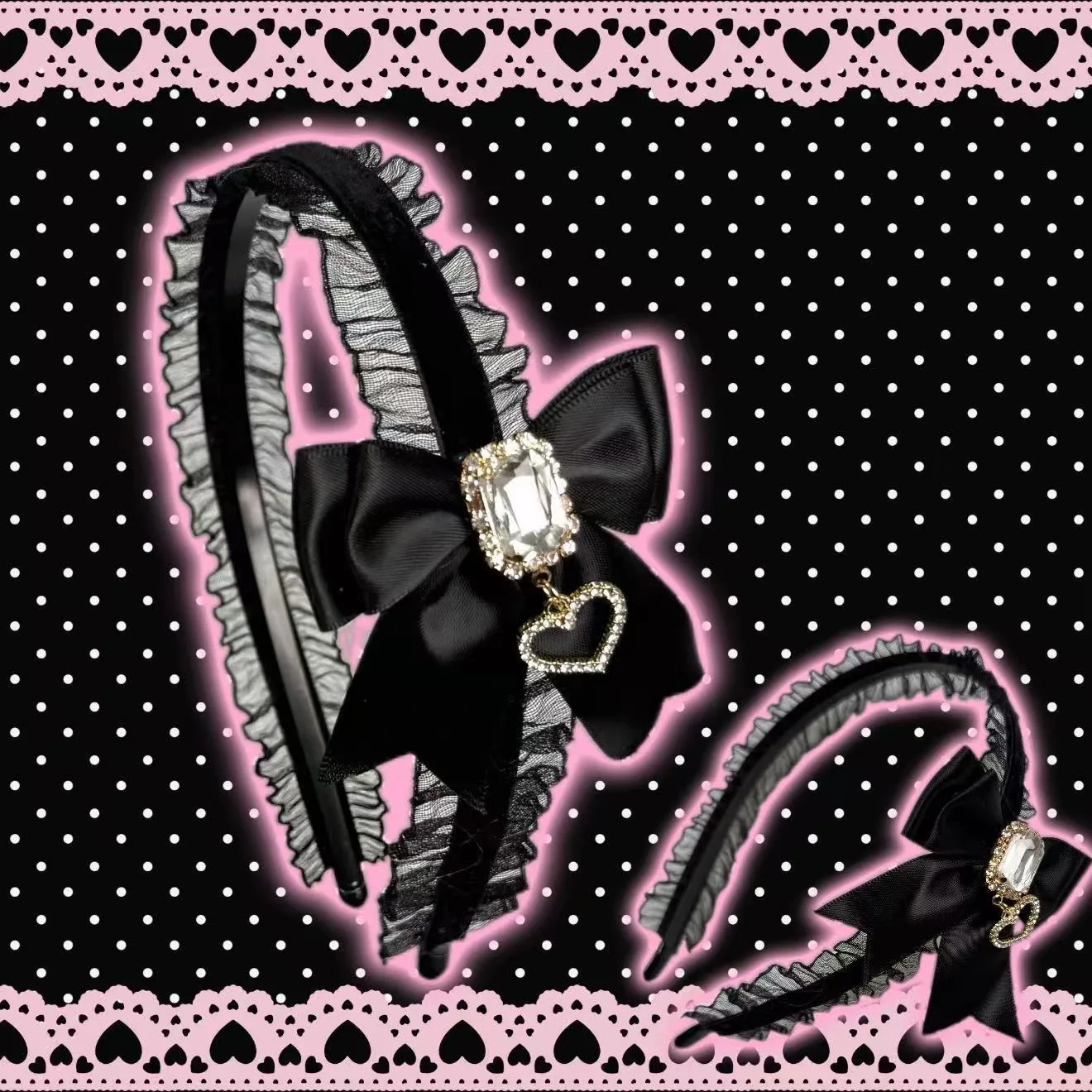 

hair accessories and head wear black spot bow Hair band y2k accessories headbands woman Lolita cosplay cute core Hair hoop