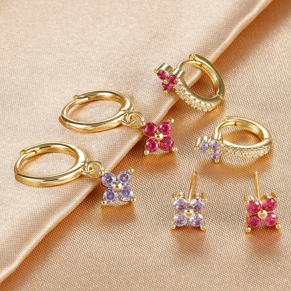 3PCS Fashion Stainless Steel Flower Small Hoop Earrings Set for Women 18K Gold Plated Huggie Cartilage Piercing Jewelry aretes image 6