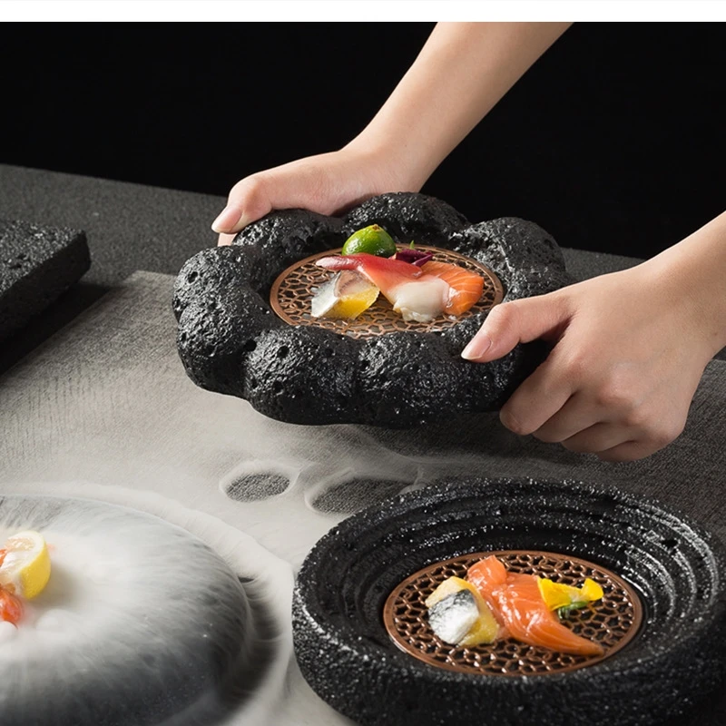 Hotel dry ice plate Smoked roast Planet bowl Volcanic stone briquettes Dinner Molecular gastronomy tableware