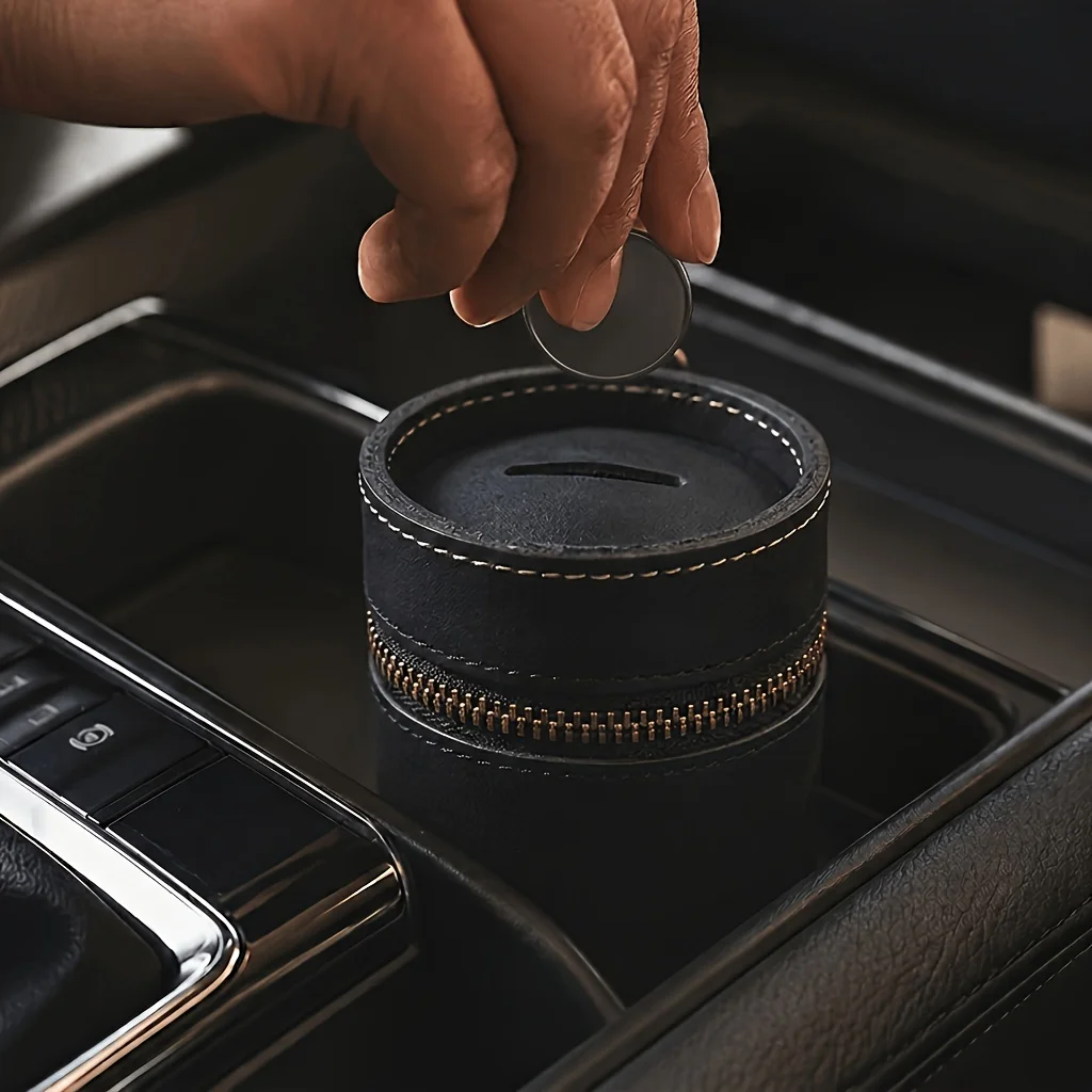 Handcrafted Car‑Themed Zipper Coin Pouch,Fits Car Cup Holder,Unique Stitched Storage for Small Items,Nice Gift