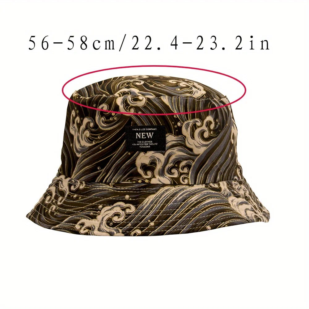 Panama Wave Reversible Bucket Hat Sun Protection Foldable Breathable Fisherman Hat For Women Men Summer Outdoor Beach Bob Cap