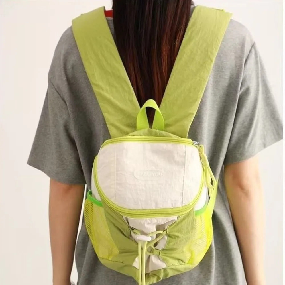Patchwork Drawstring Backpack Y2k Contrast Color Student Schoolbag Large Capacity Korean Style Women Harajuku Backpack Hiking