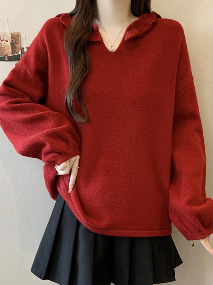 

Loose Lantern Sve Sweater Women's Red Knitted Top Faionable Versatile Winter 2026 New Sle Casual Comfortable Fit