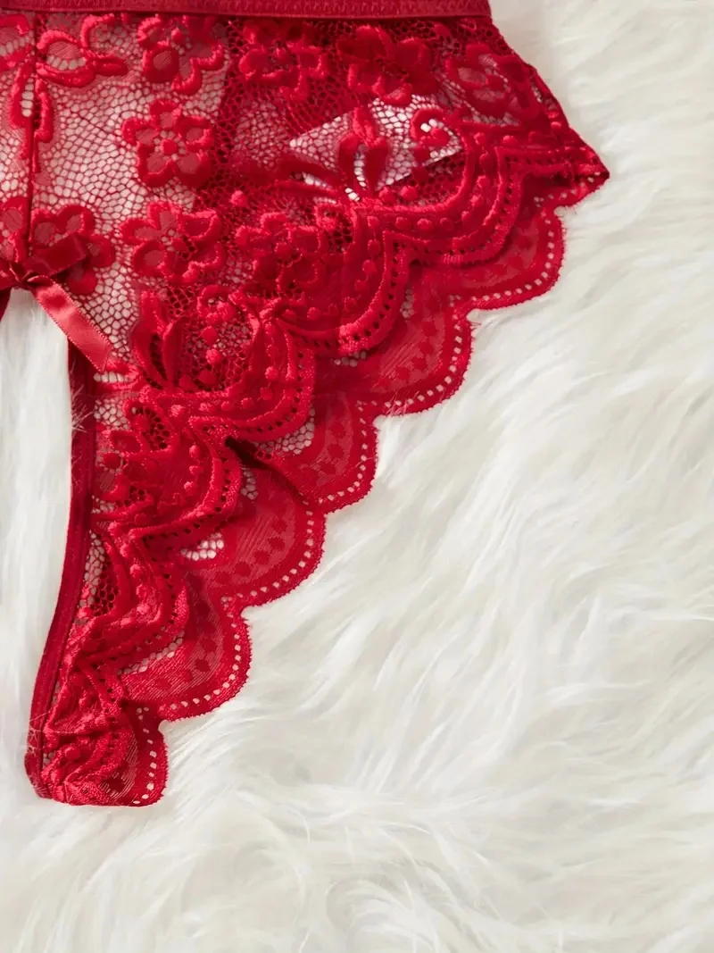 ملابس النساء الأحمر الجوف خارج الرسن ارتداءها مثير امرأة الجسم قطعة واحدة الدانتيل الملابس الداخلية المثيرة Crotchless فستان صنم الحميمة #5