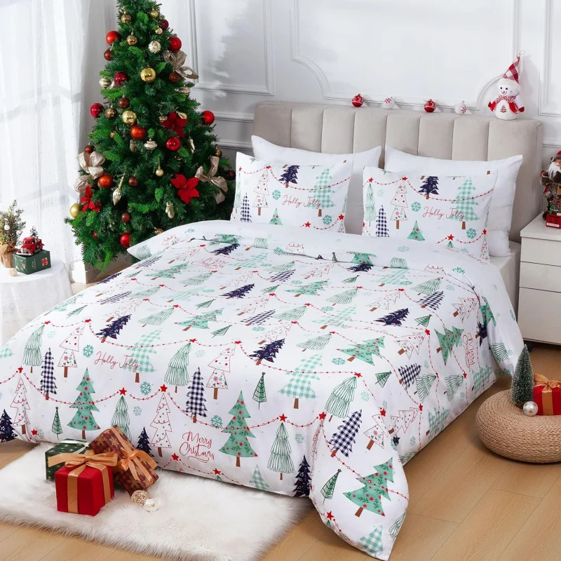 

Christmas 3-piece tree duvet cover in large blue with zipper, 1 duvet cover 2 pillowcases