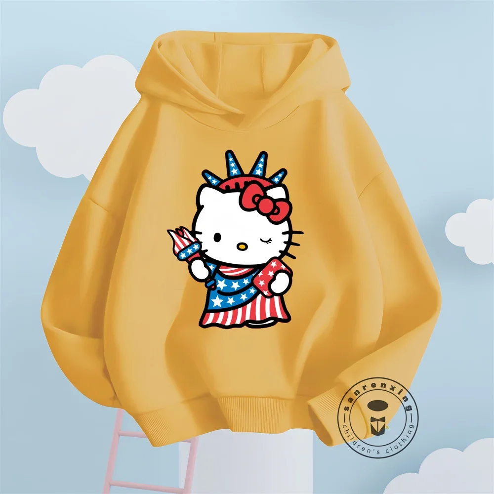 Cozy Hello Kitty Anime Printed Tops for Boys and Girls with Soft Long Sleeves hoodie Warm Sanrio Autumn and Winter Essentials