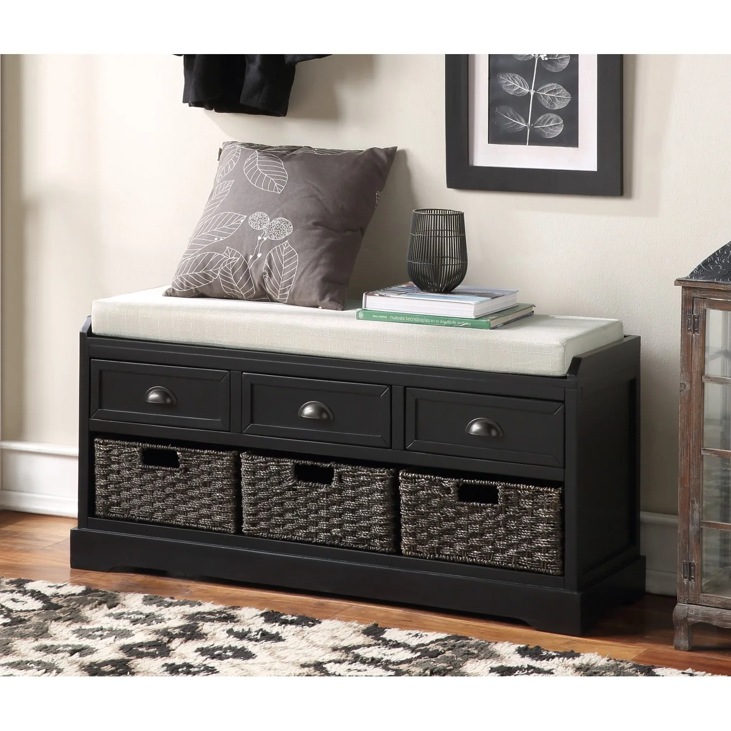 

Wood Storage Bench with Drawers and Baskets - U_STYLE Homes