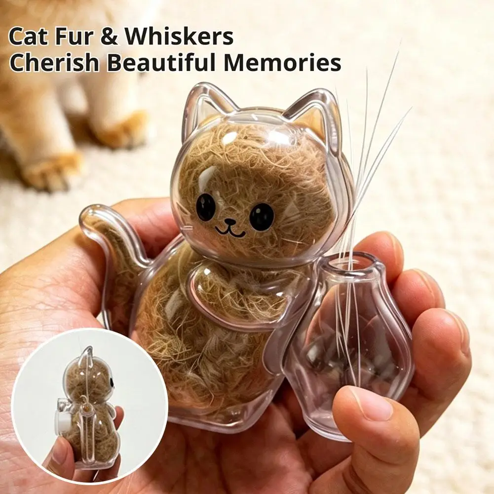 Caixa de Armazenamento de Pelos de Animais de Estimação, Ímã de Geladeira Transparente em Formato de Gato, Cápsula Portátil para Coleta de Pelos Comemorativos, DIY