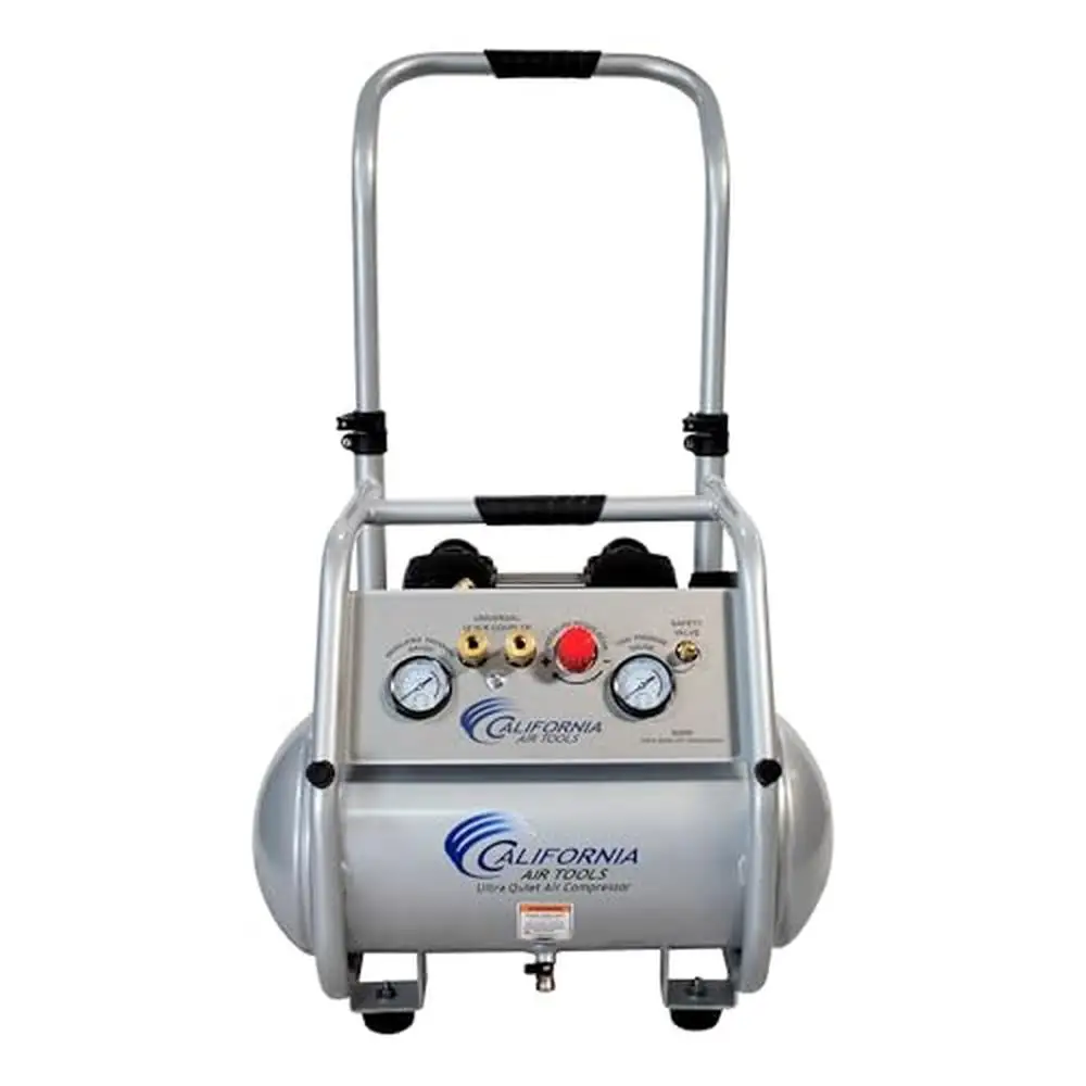 Ultra Quiet 5 Gallon Air Compressor with 2HP Oil-Free Pump & Protective Roll Cage Telescope Handle Large Flatless Wheels Two