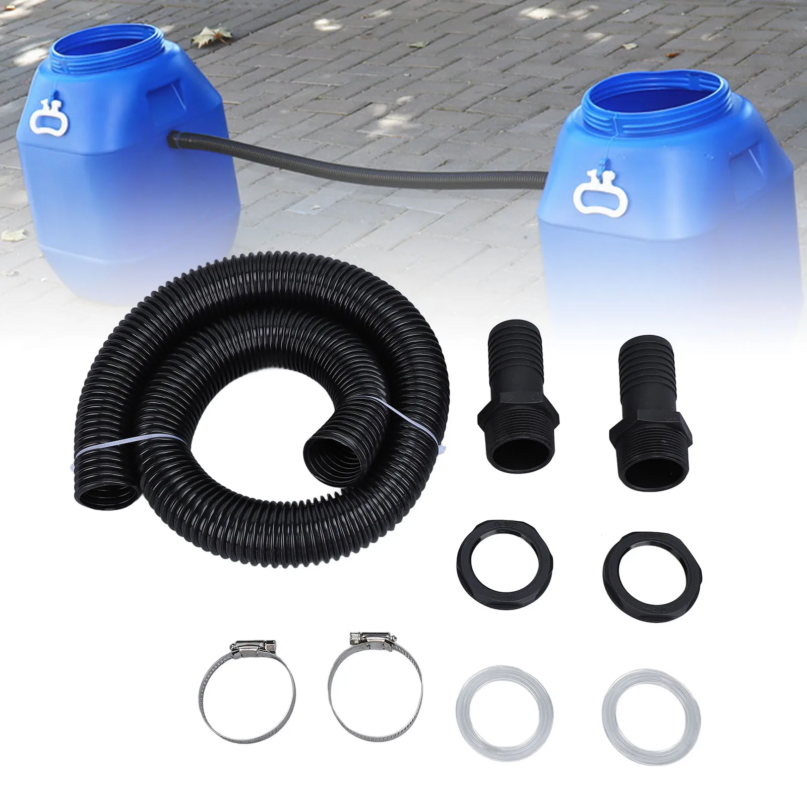 

Rain Barrel Hose Connector Kit 39.4 Inch Plastic Rain Barrel Diverter Linking Kit For Rainwater Collection System No Hole Opener