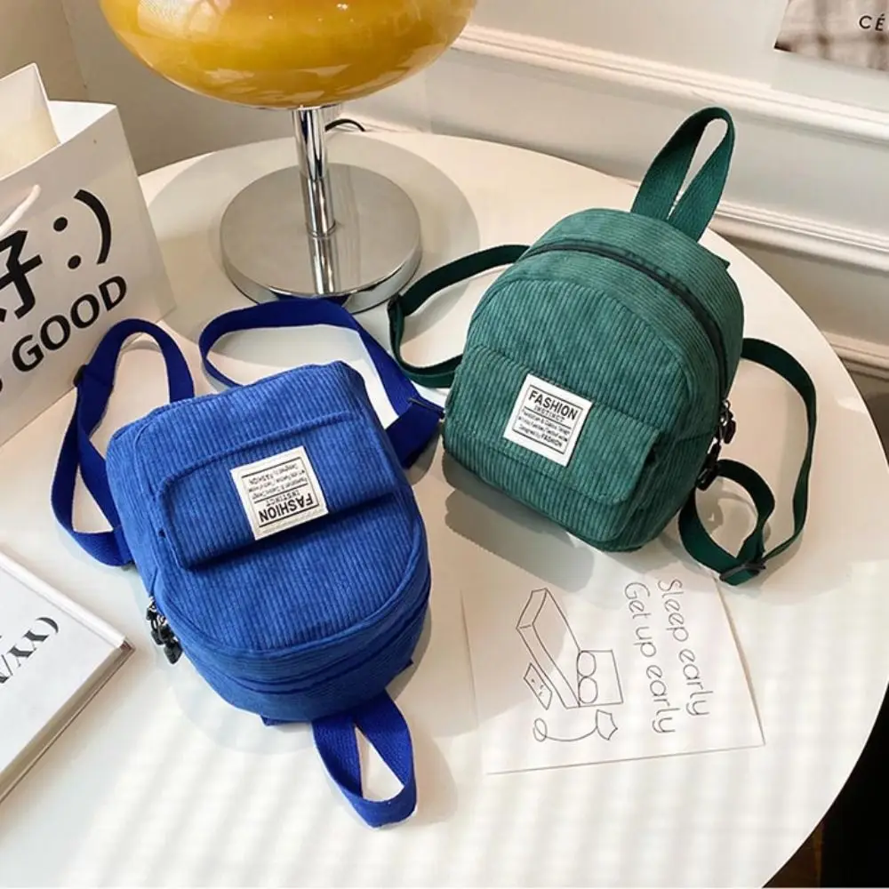 

Portable Phone Bags Corduroy Backpack Korean Style Handbag Mini Shoulder Bags Rucksack Solid Color Women School Bags Student