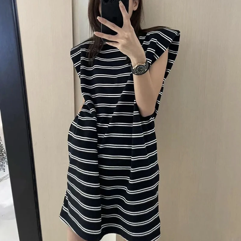 

plus Size 300 Pou Summer Lazy Striped Loose ort Sve Dr Women's Design Sense ket T-irt Dr Korean Sle roun...