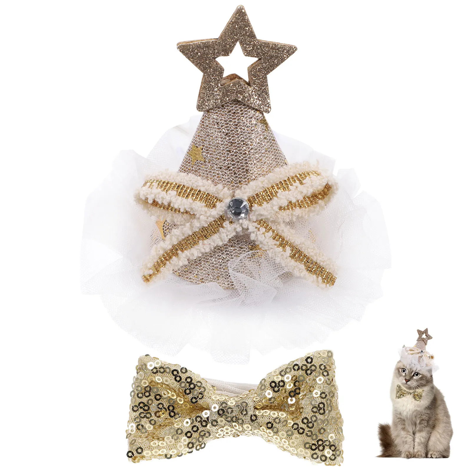 

1Set Birthday Pet Bowtie Headdress Exquisite Party Dog Cat Birthday Bow Puppy Grooming Collar Dog Hair Decor Bows for Dogs