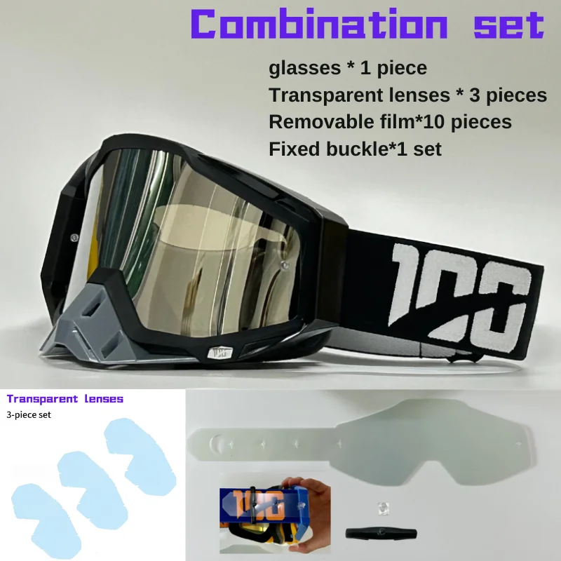 Men's Motorcycle Goggles Suit MX MTB Glasses Clear Lens Dirt Bike Goggles Motocross Sunglasses With Fixed Buckle Removable Film