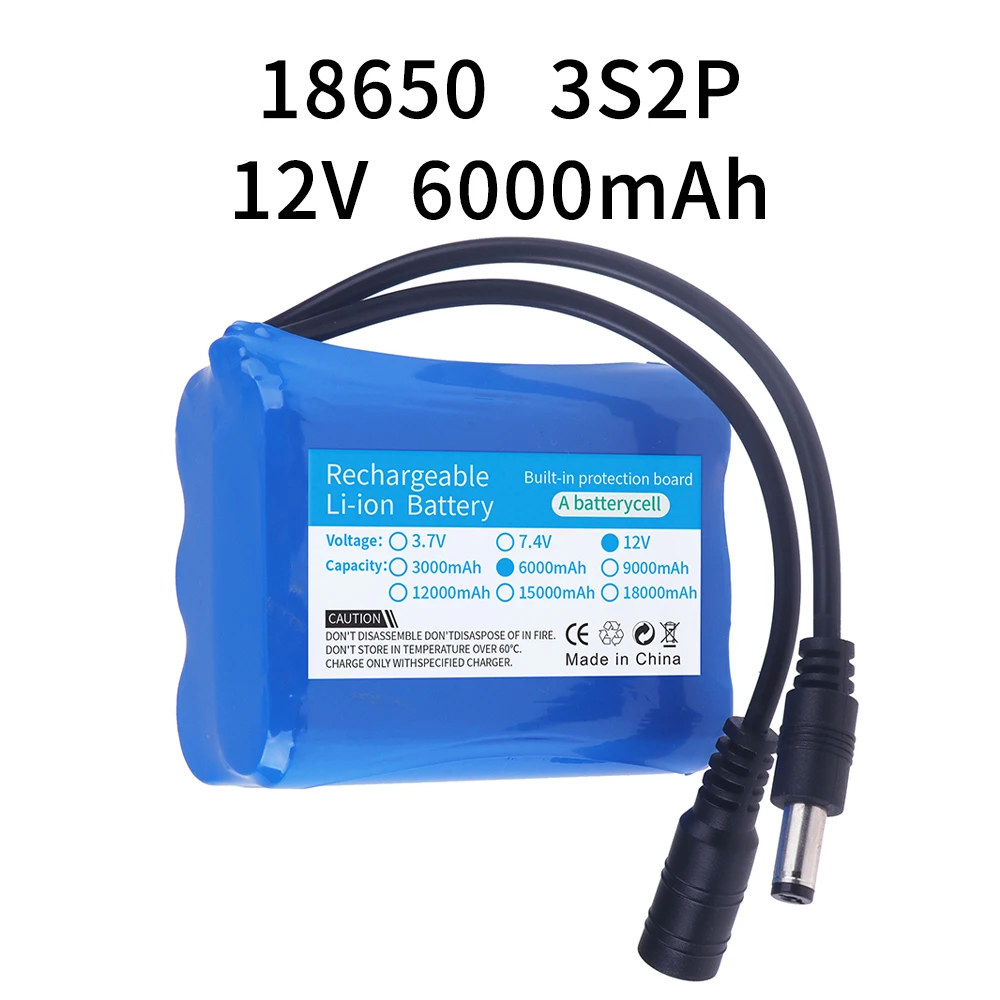 100% New Portable 12V 3000/6000/9000/12000/18000/21000mAh Battery Pack 12v 18650 Lithium ion DC 12.6V Super Rechargeable Battery