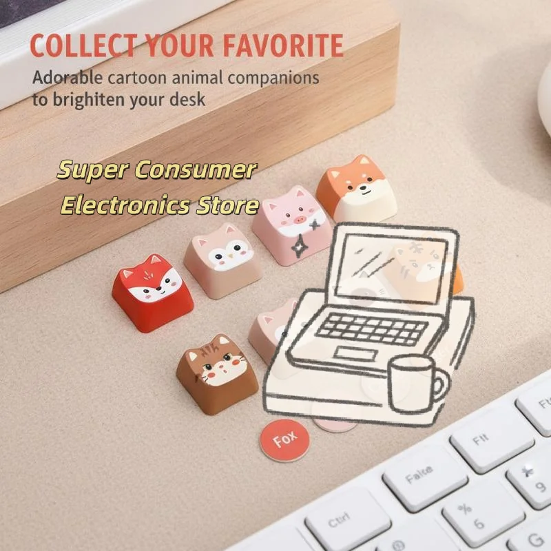 Cute Kawaii Animal Keycaps 5/10PCS Soft Touch Custom Replaceable Parts for Mechanical Keyboard