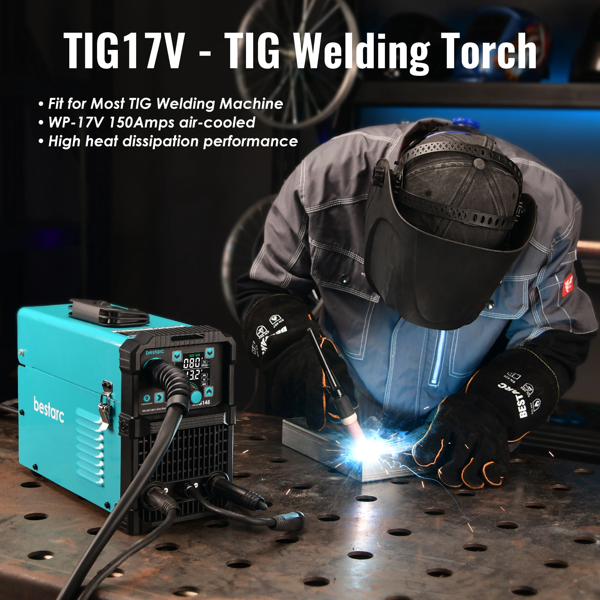 TIG Welding Torch, TIG17V 150Amp Air-Cooled Lift Tig Torch for bestarc MIG145, 13FT