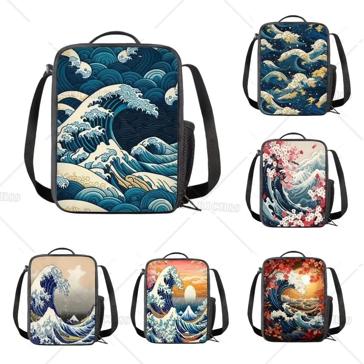 

Japanese Big Wave Art Lunch Bag for Women Men Cooler Tote Lunch Box Reusable Insulated Food Container Portable Bag for Outdoor