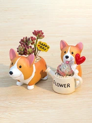 Corgi Planters for Succulents Small Flowerpot Cute Succulent Planter Bonsai Pot Pencil Holder Desk Mini Ornament - Dropshipping