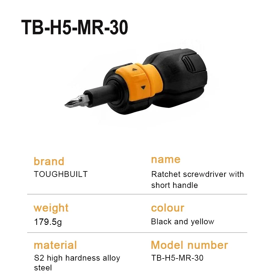 TOUGHBUILT TB-H5-MR-30 Multi-Bit Ratcheting 9-Piece Bi-material Handle Ratcheting Multi-bit Assorted Drive Screwdriver Set