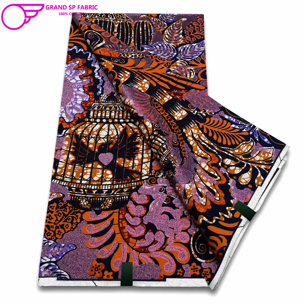 Grand Super Fabric 100% Cotton African Wax Fabric High Quality Wax Print Ankara Fabric For Sewing 6yards Women Fabric FF-1-10