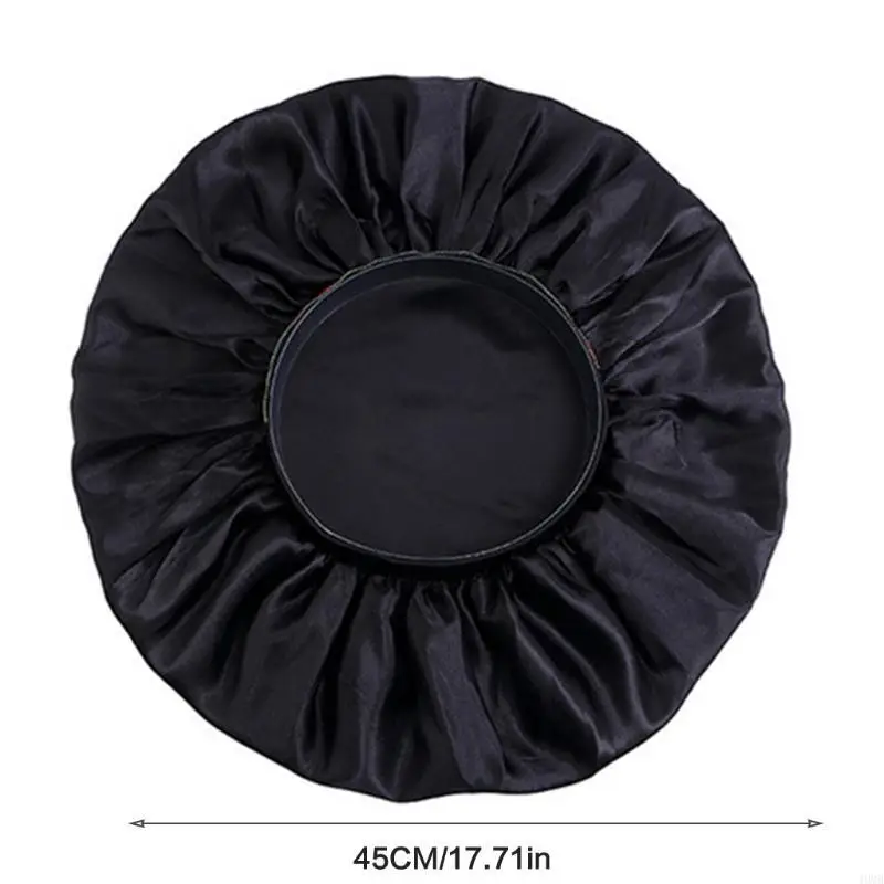قبعة نوم مستديرة بتصميم عرقي بلون سادة من الساتان للعناية بالشعر للنساء والرجال، 49 ميجابايت #6