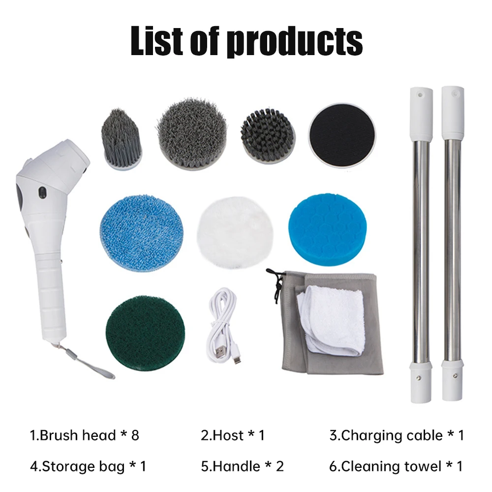 Electric Cleaning Brush 8 in 1 Multifunctional Household Wireless Rotatable Cleaning Brush For Bathroom Kitchen Windows Toilet
