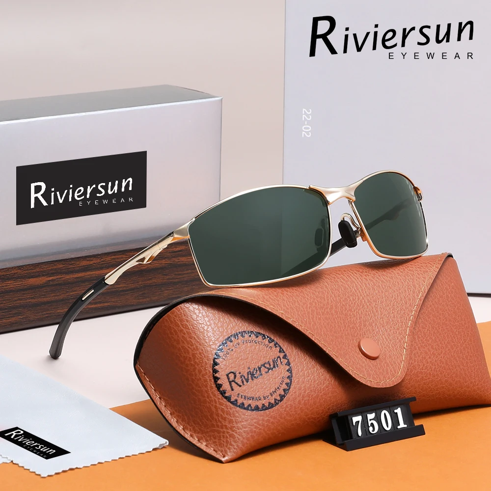 Polarisierte Sonnenbrille mit rechteckigem Rahmen für Herren, Metallrahmen, Sonnenbrille zum Fahren, UV400, cooler Sommerschutz