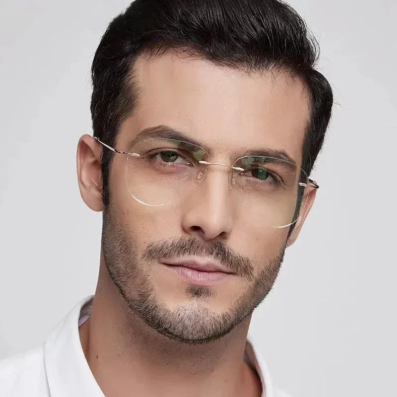 

Pure Titanium Glasses in Trend Rimless Fashion Reading Glasses Luxury Frame Men's Grade Glasses Myopia Eyewear