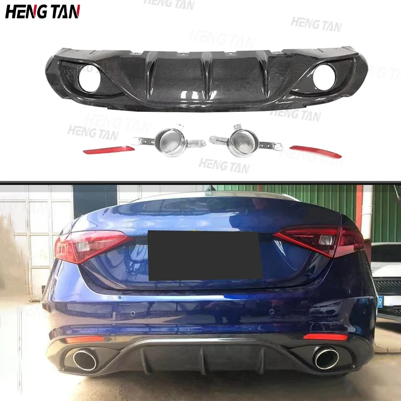 

Carbon Fiber Rear Bumper Lip Diffuser Spoiler With Reflective Strip For Alfa Romeo Giulia 2016-2019 Upgrade Body kit