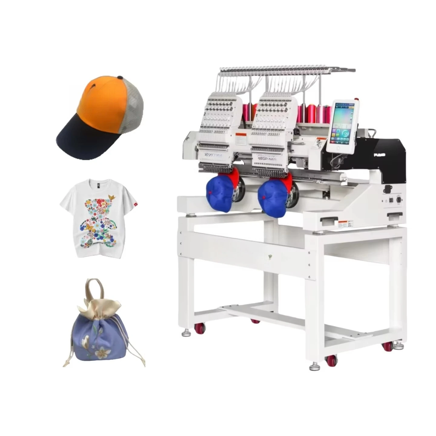 Dahao 2 Head 400x450mm Sewing Embroidery Machine Computerized for Home Use on Caps T-shirts New Condition Core Motor Components