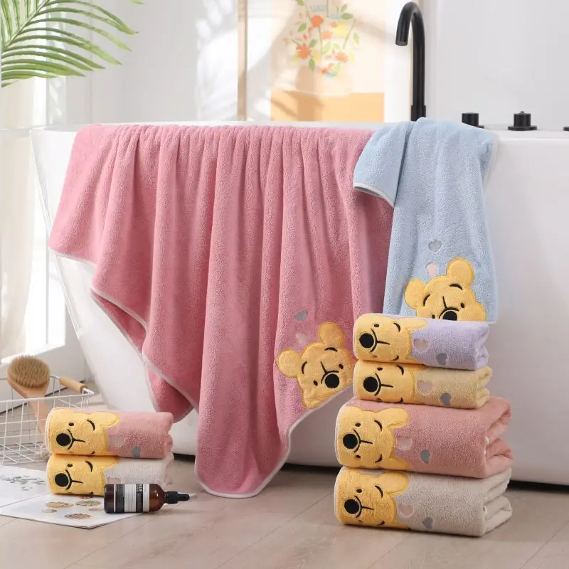 Thickened coral velvet bath towel Cartoon Bath Towel Embroidered Winnie the Pooh Towel Bath Towel Set Bathroom Toiletries