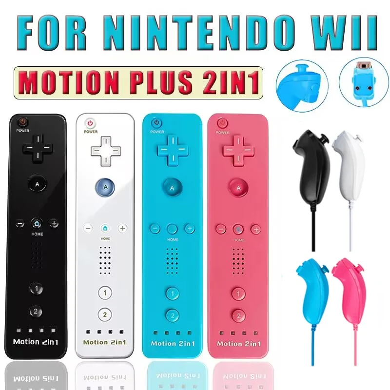 For Nintendo Wii Joystick 2 in 1 Wireless Remote Gamepad Controller Set Optional Motion Plus with Silicone Case Video Game