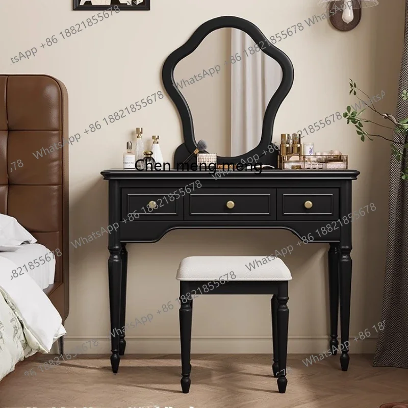 

Black Dressing Table American Bedroom French Retro Multifunctional Storage Makeup Table with Mirror