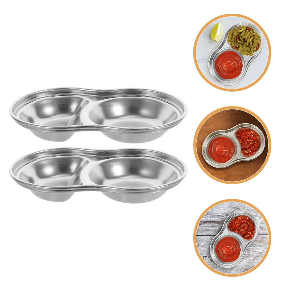 

2pcs Stainless Steel Sauce Dishes 5 Compartment Condiment Plates For Dipping Sauces Soy Vinegar Gadget