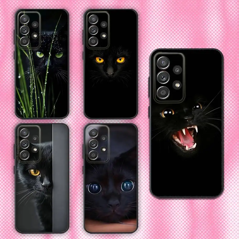 

Black Cat Staring Eye Phone Case For Samsung Galaxy A13,A21s,A22,A31,A32,A52,A53,A71,A80,Soft Black Shell