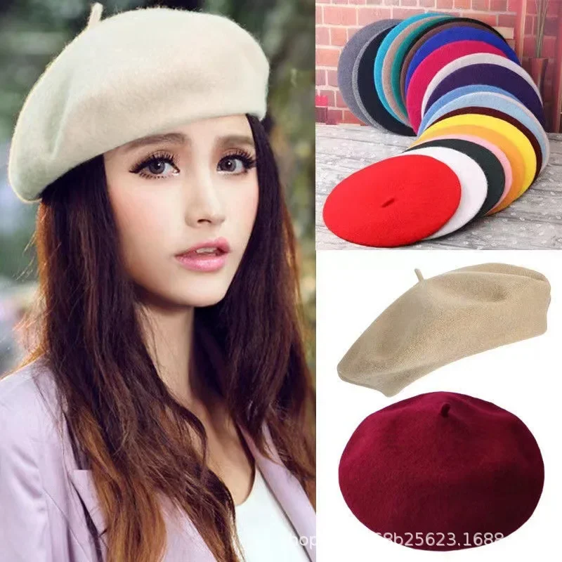 

Women's Wool Beret Hat Autumn Winter British Retro Candy Color Painter Beret for Women
