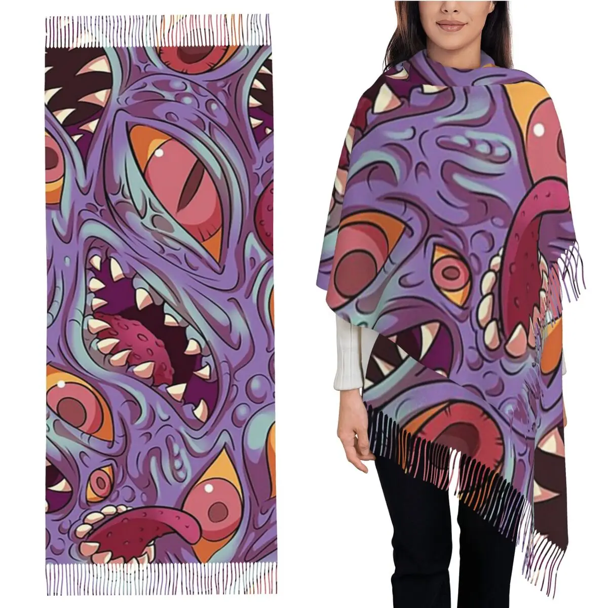 

Шарф с кисточками Lovecraftian для женщин, мягкие теплые шали и накидки, длинная осенне-зимняя шаль