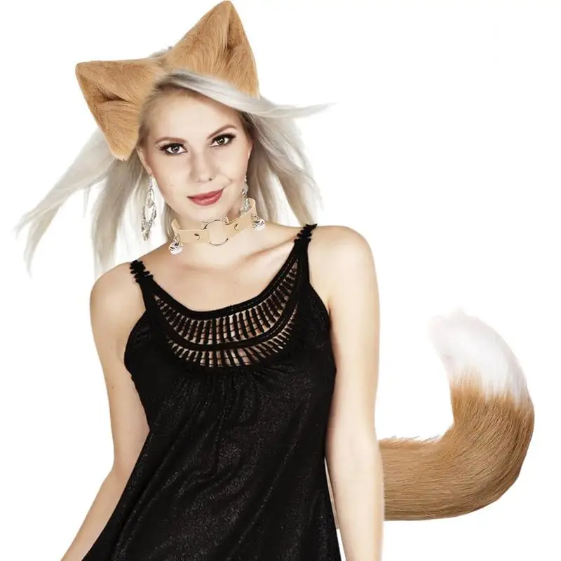 Wolf Costume Adult Wolf Costume For Girls Faux Fur Hair Clip Headdress Neck Chocker With Bell Halloween Costume Accessories