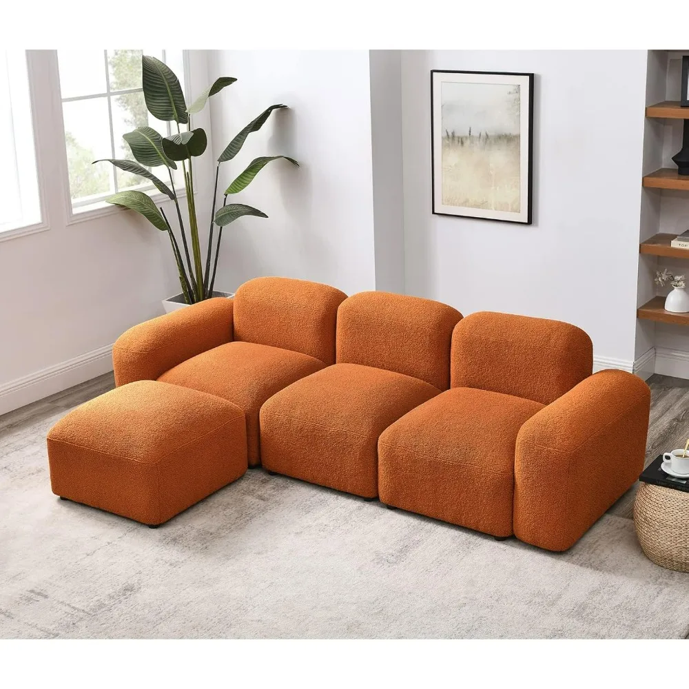 

Convertible Modular Sectional Sofa, Teddy Fabric L-Shaped Modern Bubble Couch with Ottoman, 3-Seater Sherpa Teddy Sofas