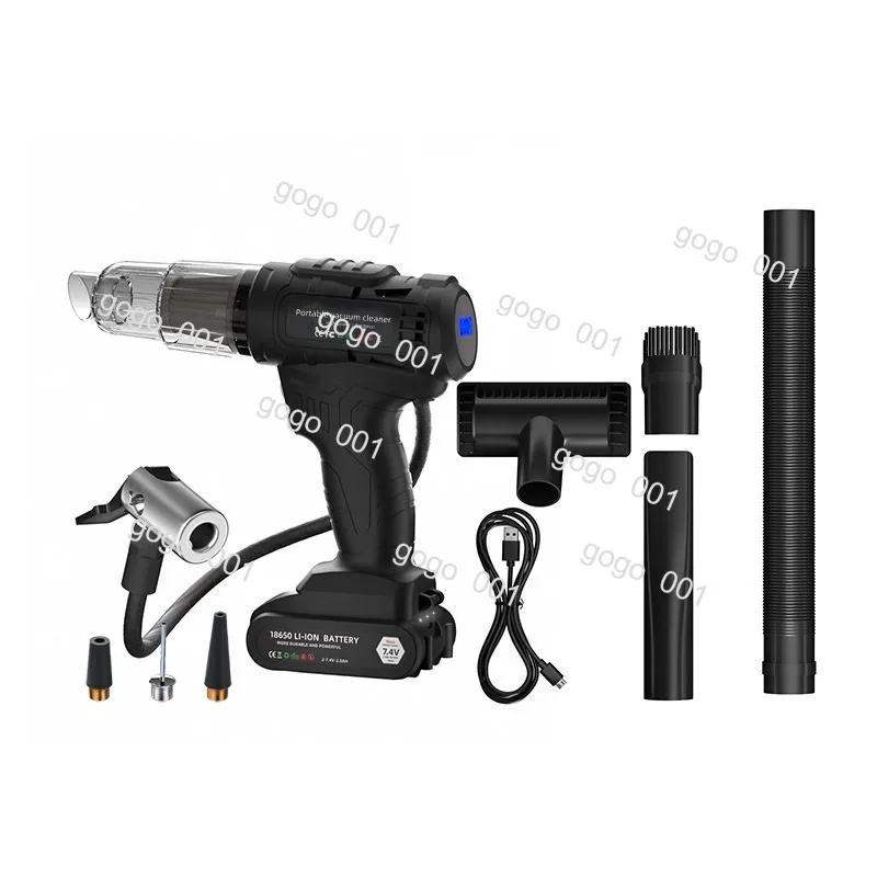 Portable Car Vacuum Cleaner Tire Inflator Combo Cordless Handheld with LED Light for Auto