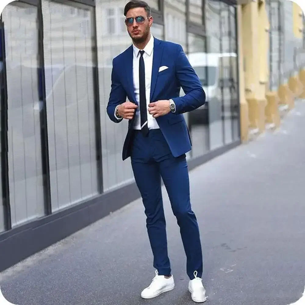 

Blue Men Business Suits Slim Fit Custom Male Blazer Two-Button Men Formal 2 Pieces (Jacket+Pants) Set Terno Infantil Menino