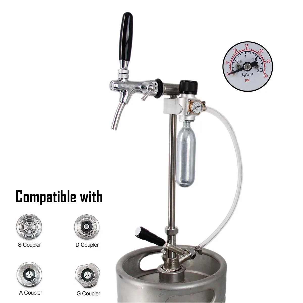 Complete Commercial Keg 12inch Rod Tapping System Flow Control Faucet S/D/A/G Coupler Brewer Mini Co2 Regulator with Bracket